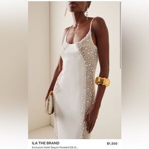 ILA The Brand Ivory Sequin-Panel Silk Gown
